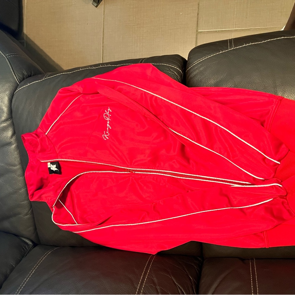 Red Track Jacket & Matching Pants with White Piping